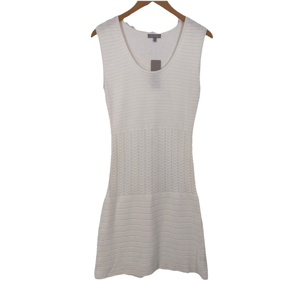 Ellie Kai Womens Knit Dress Large Cream Ivory Textured Career Tailored Bodycon